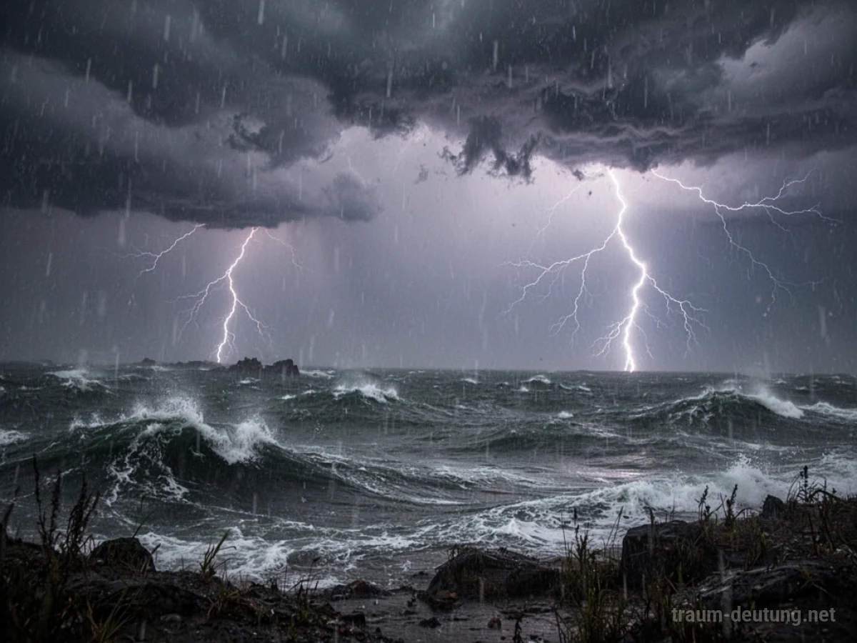 Gewitter mit starkem Regen über einer dunklen Landschaft