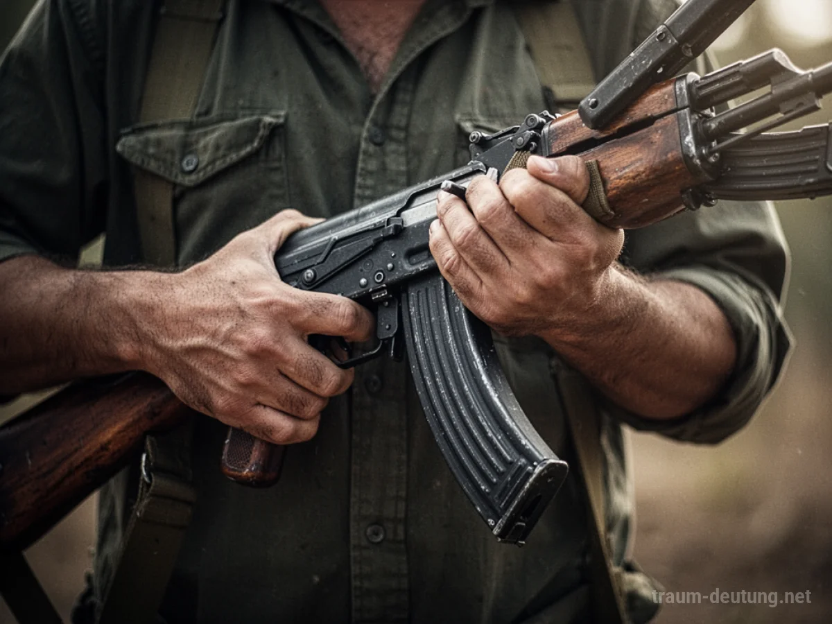 Hände, die gezwungen werden, ein Gewehr zu halten