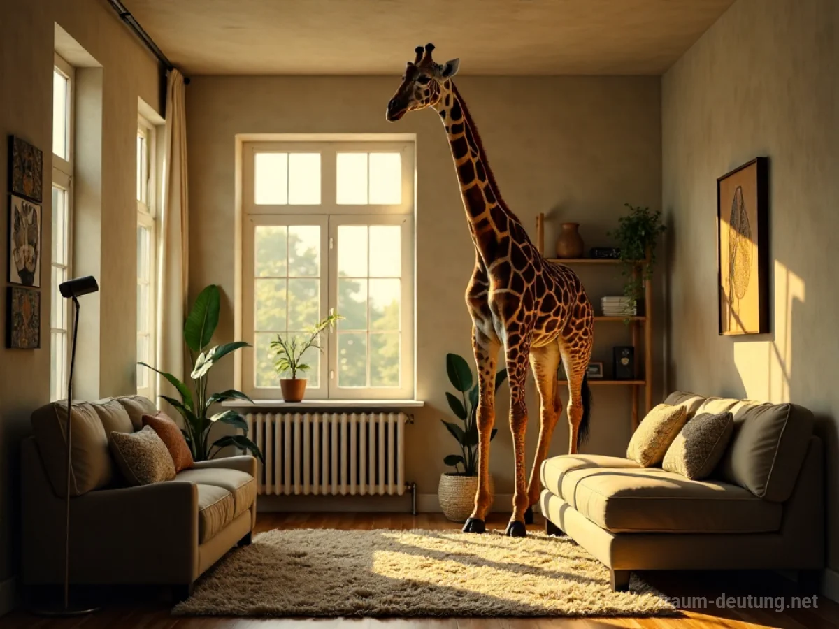 Giraffe steht in einem Wohnzimmer