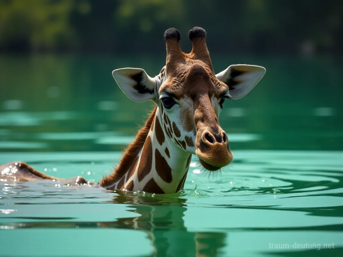 Giraffe steht im Wasser, mit dem Kopf über der Oberfläche