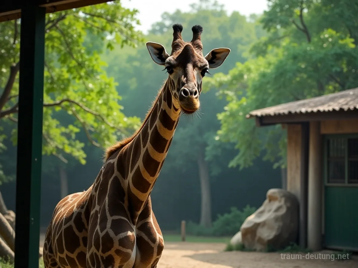 Giraffe in einem Zoo-Gehege hinter Gittern