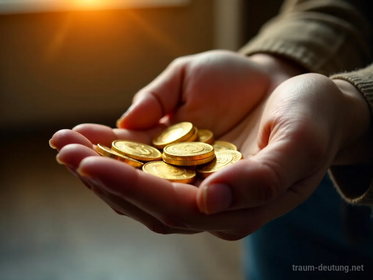 Eine Hand hält glänzende Goldmünzen, die einen warmen Schein abgeben.