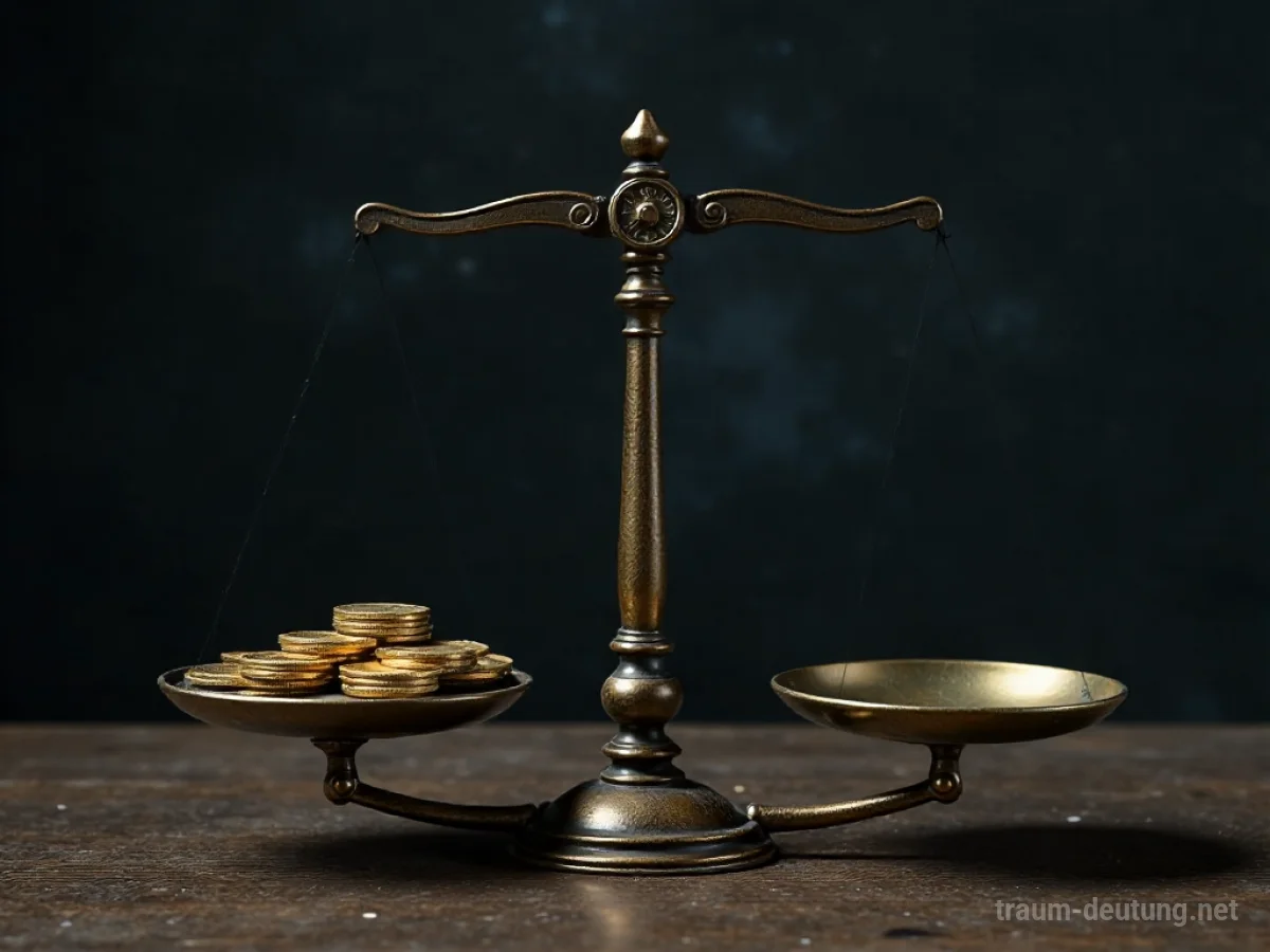Antike Waage mit Goldmünzen auf einer Seite