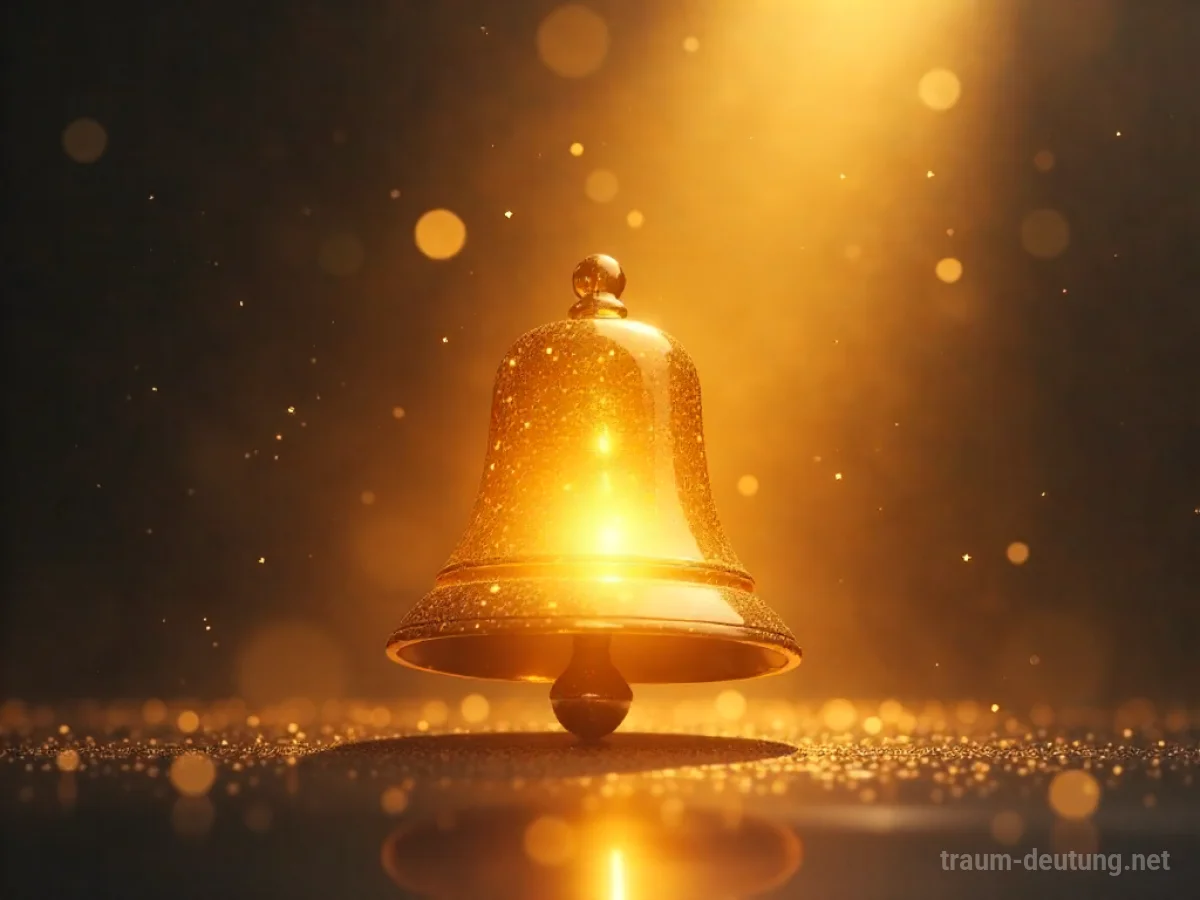 Eine leuchtende goldene Glocke schwebt in einem sanften Licht.