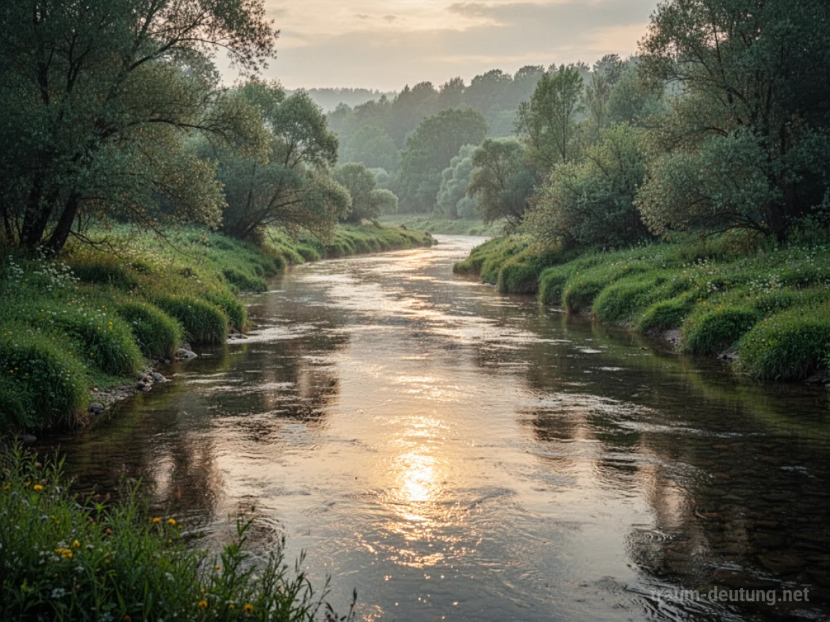 Goldener Fluss fließt durch eine grüne Landschaft