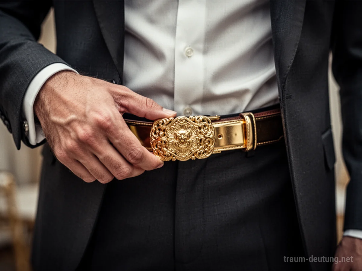 Mann legt einen goldenen Gürtel an