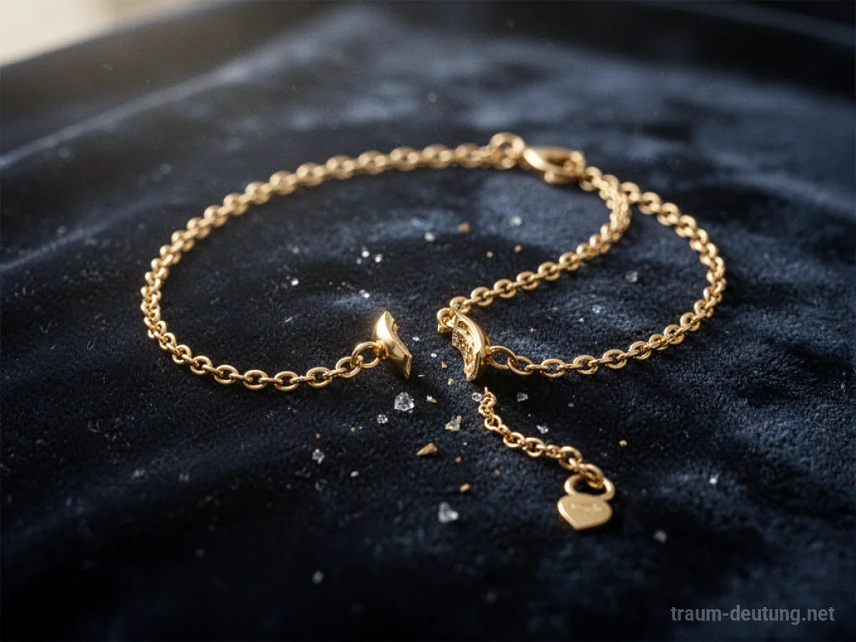 Zerbrochene Goldkette auf dunklem Untergrund