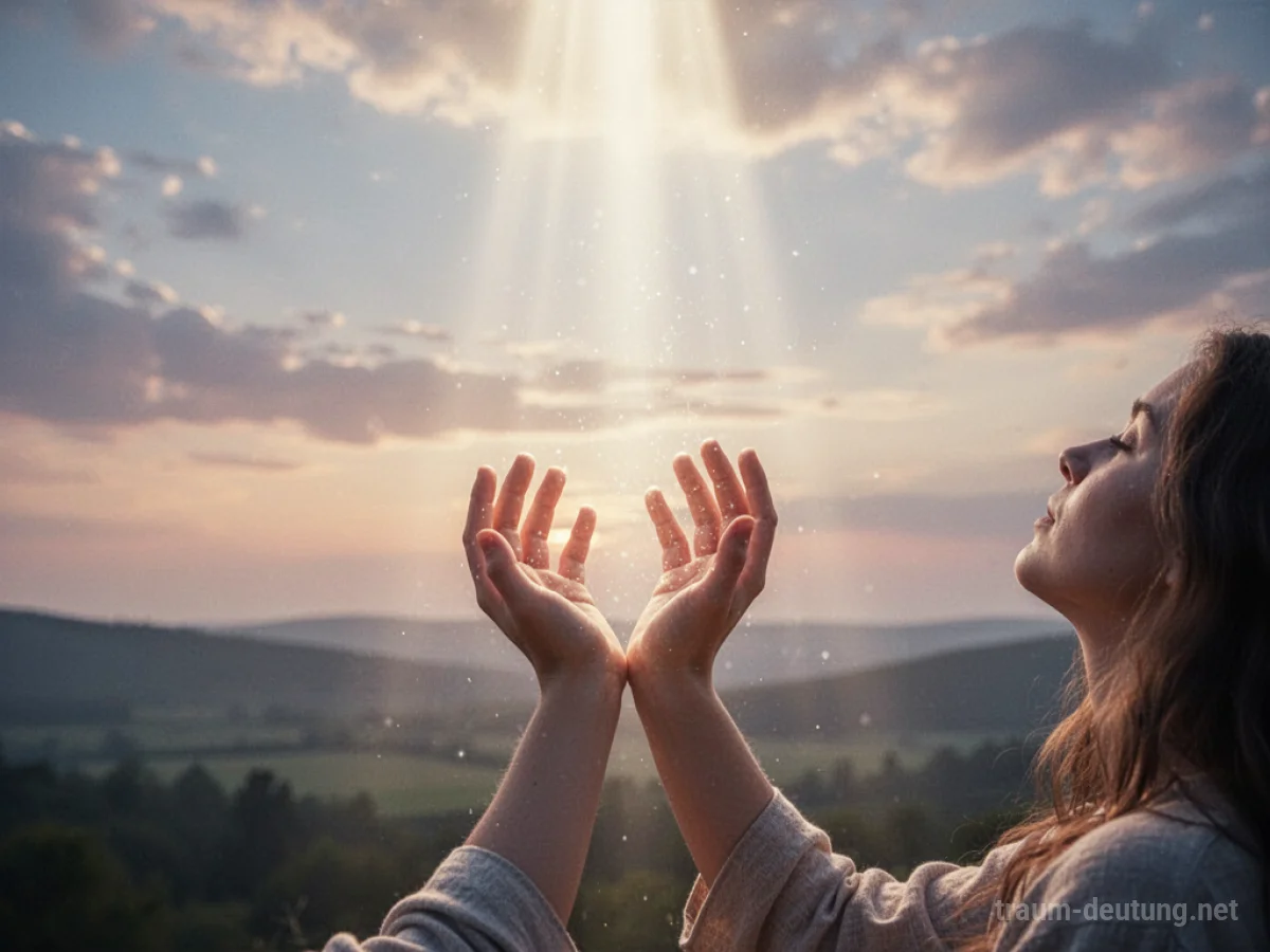 Hände, die sich gen Himmel strecken und von einem sanften Licht berührt werden.