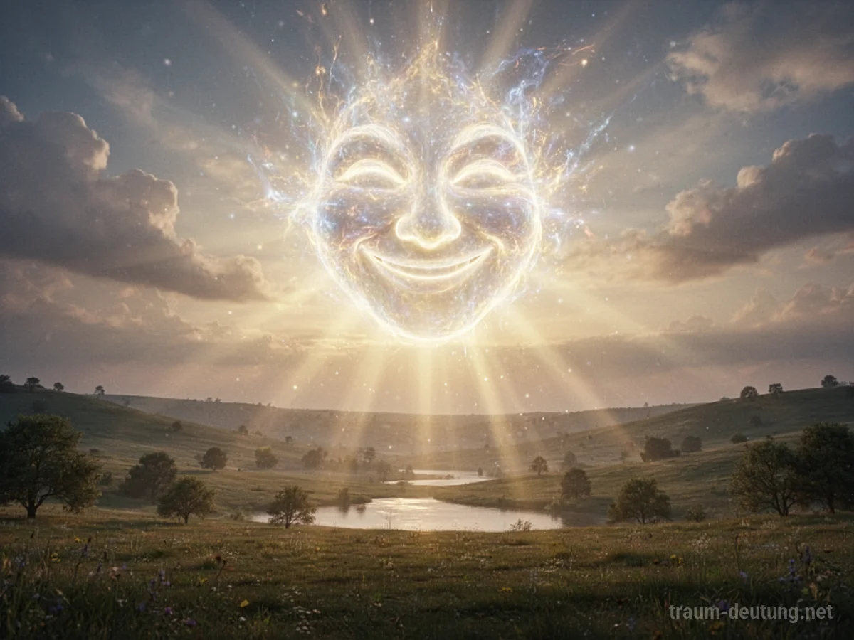 Göttliches Lachen als strahlendes Licht über einer friedlichen Landschaft