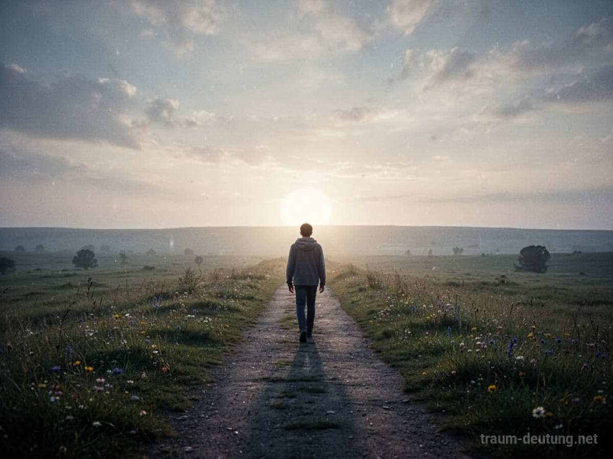 Eine einzelne Person sucht einen hellen Lichtpunkt am Horizont.