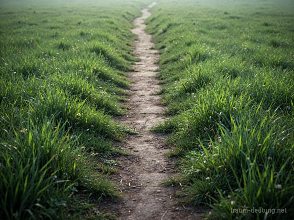 Ein Weg, auf dem und neben dem Gras wächst und Teile des Weges bedeckt.