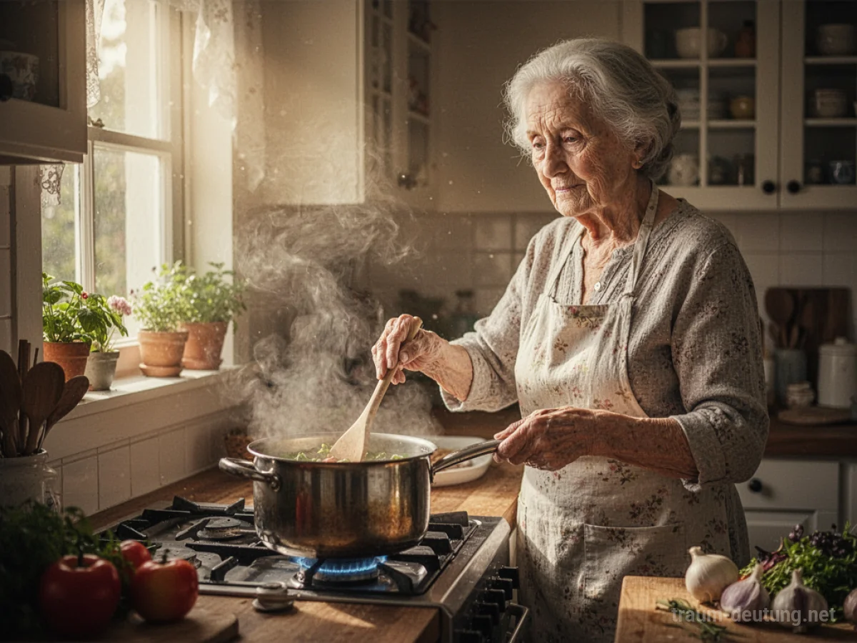 Großmutter kocht in einer gemütlichen Küche