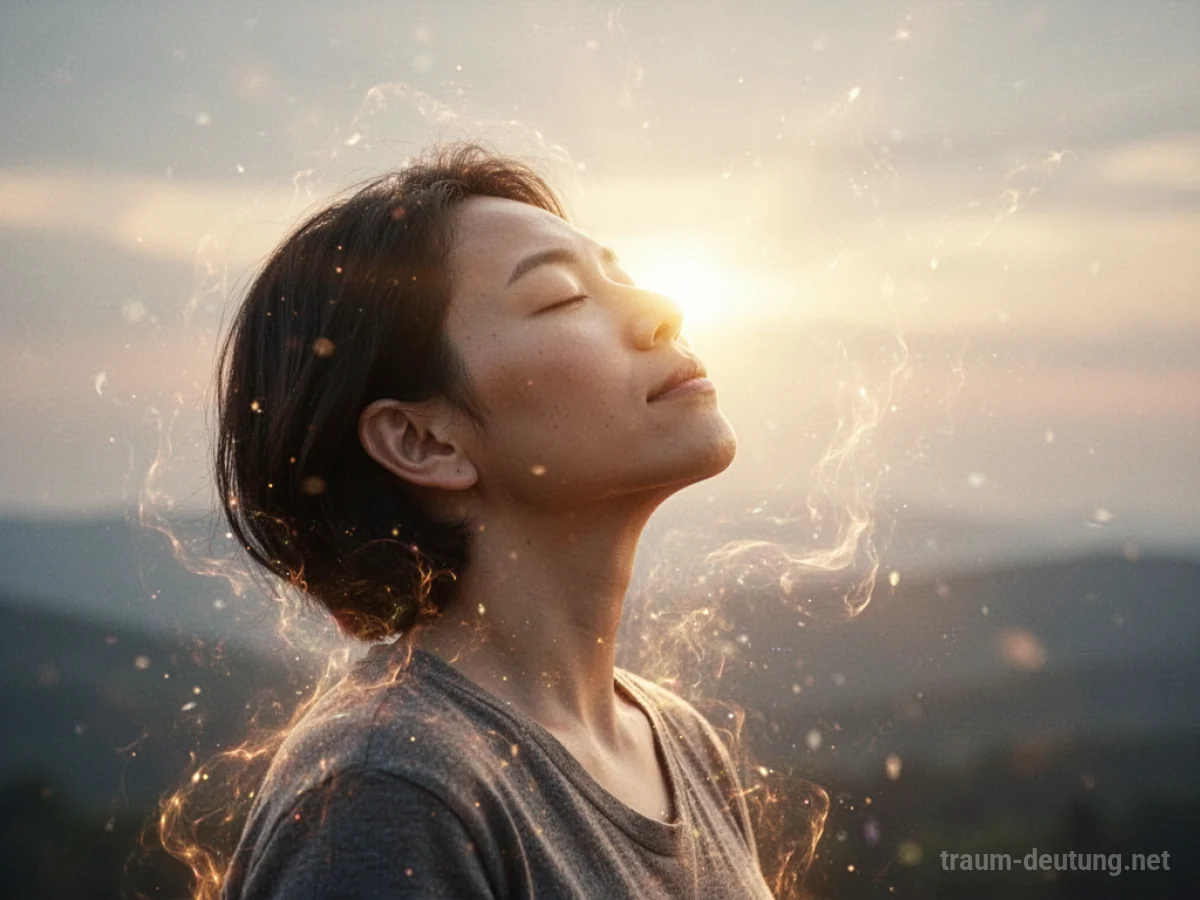 Symbolische Darstellung von Gesundheit und Wohlbefinden im Traum, eine Person im Licht.