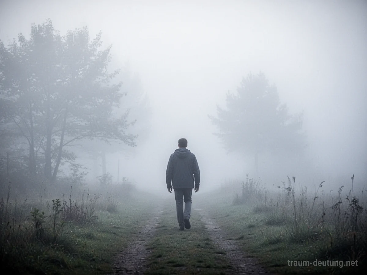 Eine Person geht in dichtem Nebel und verliert die Orientierung.