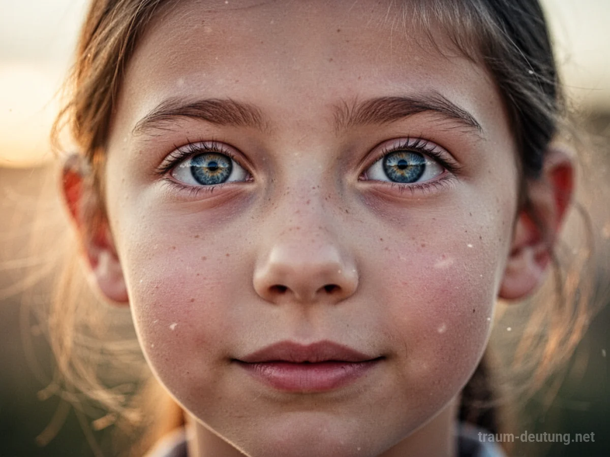 Ein junges, friedliches Gesicht mit hoffnungsvollen Augen im sanften Morgenlicht.