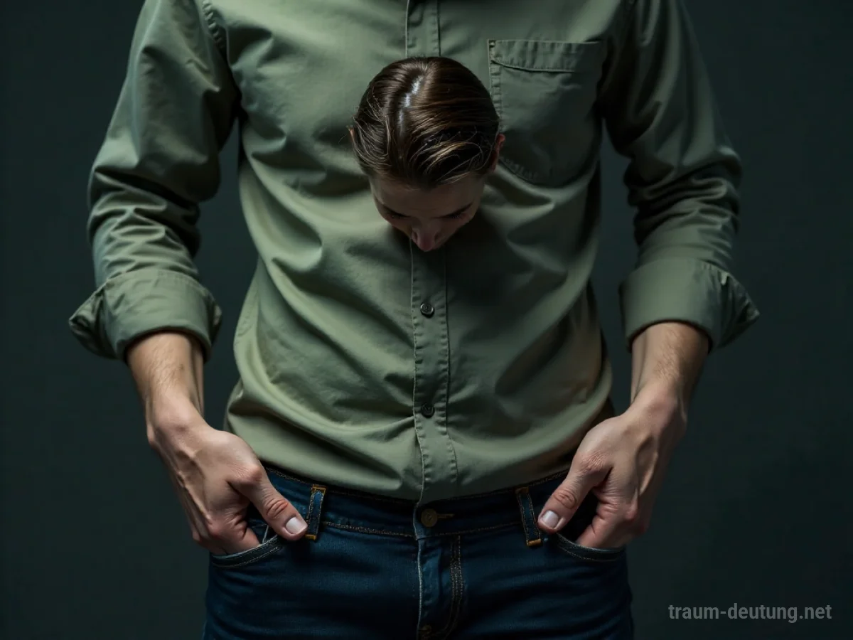 Person mit leeren Taschen im Traum, die finanzielle Sorgen symbolisieren.