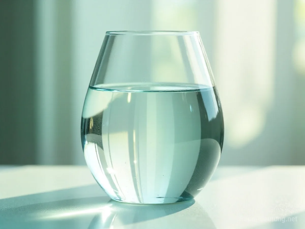 Ein makelloses, durchsichtiges Glas mit klarem Wasser im sanften Licht.
