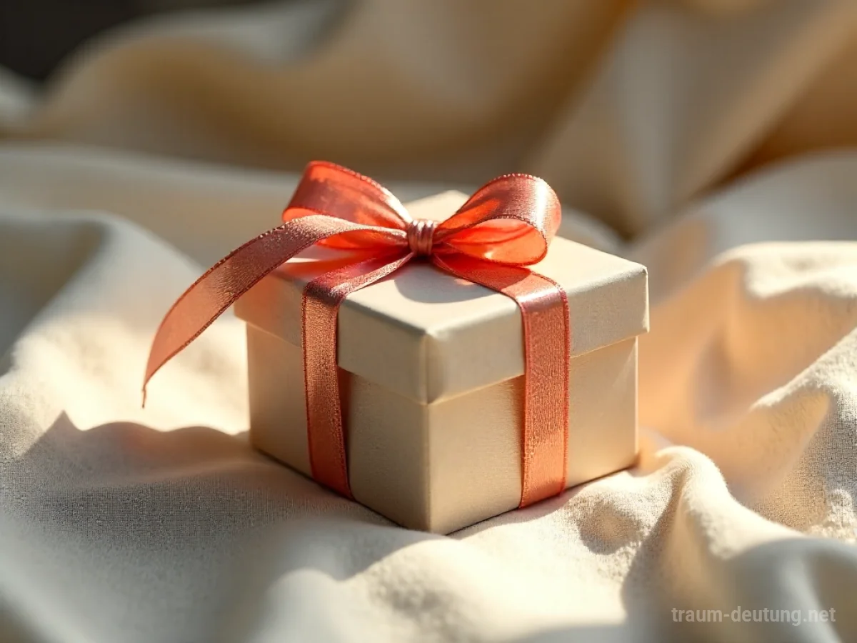 Kleine Geschenkbox mit Schleife auf neutralem Untergrund