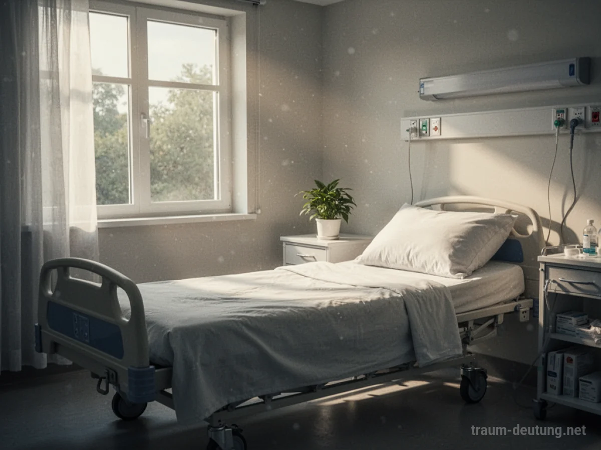 Ein helles Krankenzimmer mit Sonnenschein und einem leeren Bett.