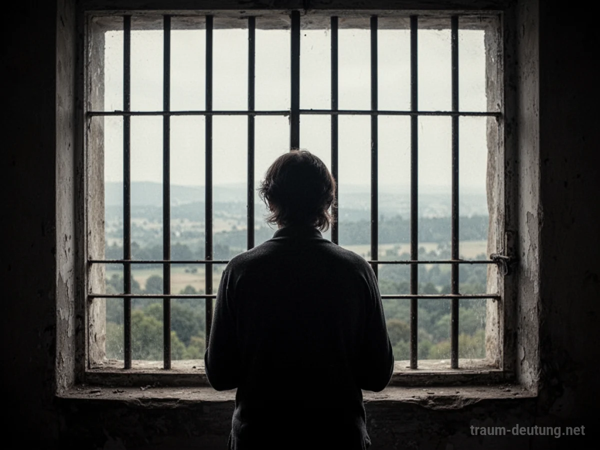 Silhouette einer Person vor einem vergitterten Fenster
