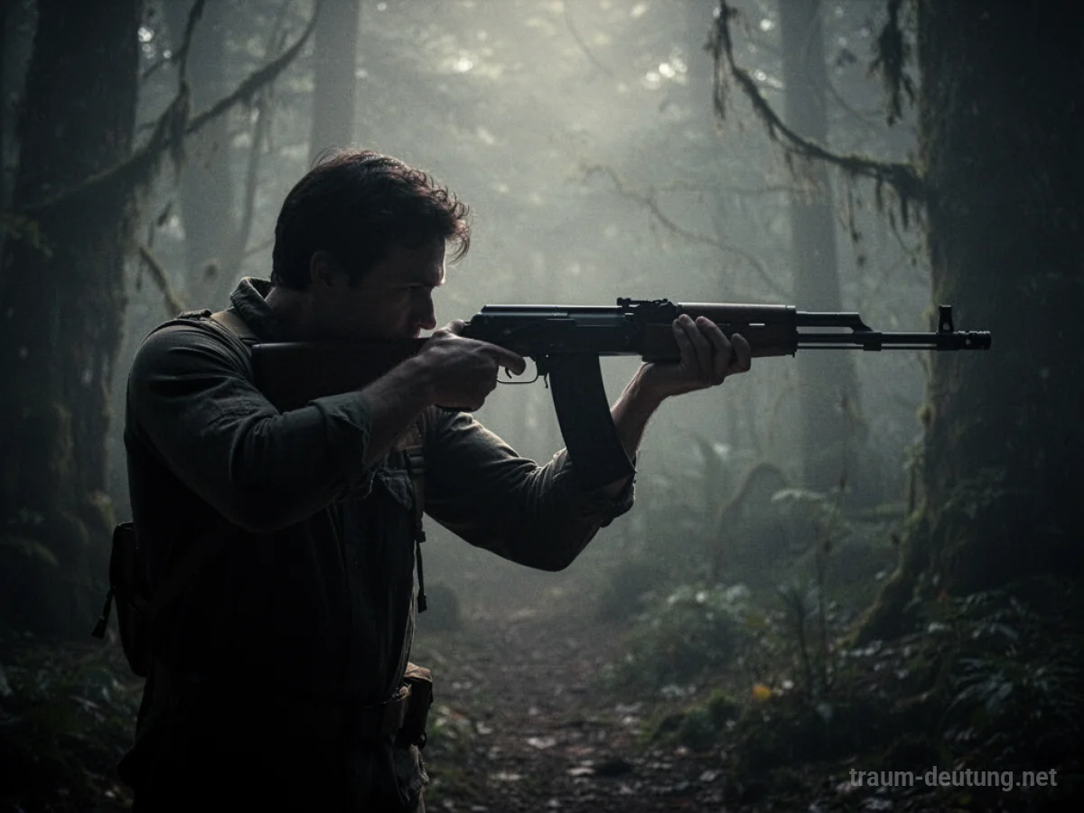 Silhouette einer Person, die mit einem Gewehr zielt