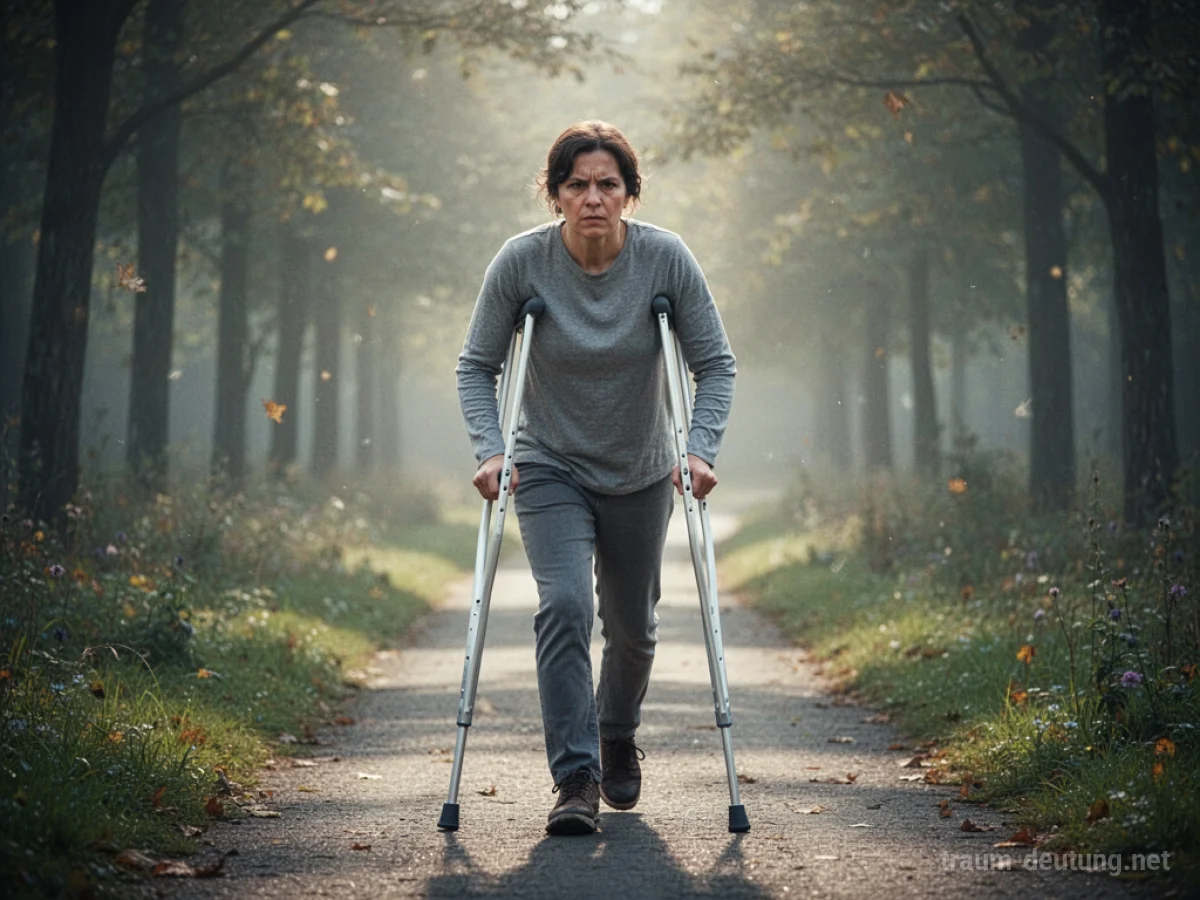 Person geht mit Krücken auf einem Weg.