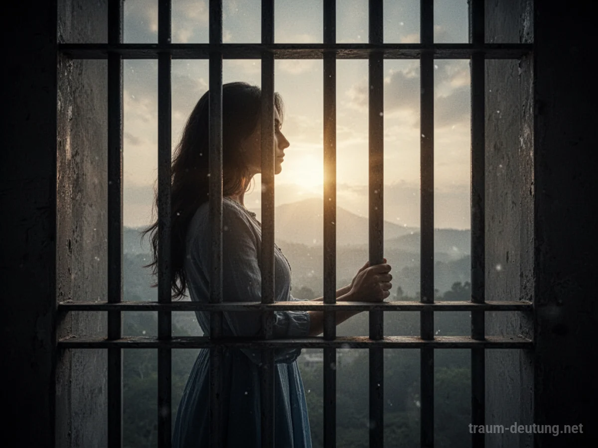 Silhouette einer Mutter hinter Gefängnisgittern, die in die Ferne blickt