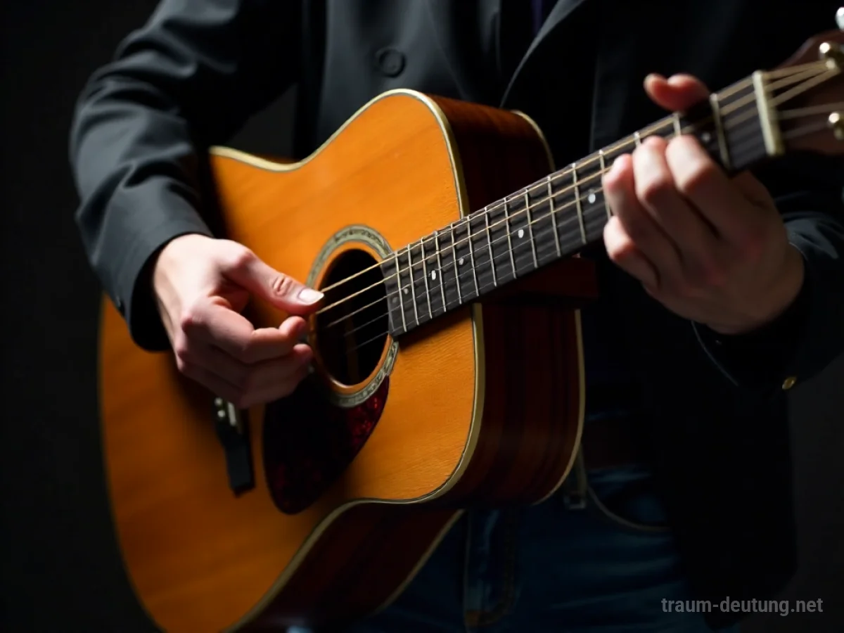 Hände halten eine neue Gitarre in einem schwach beleuchteten Raum
