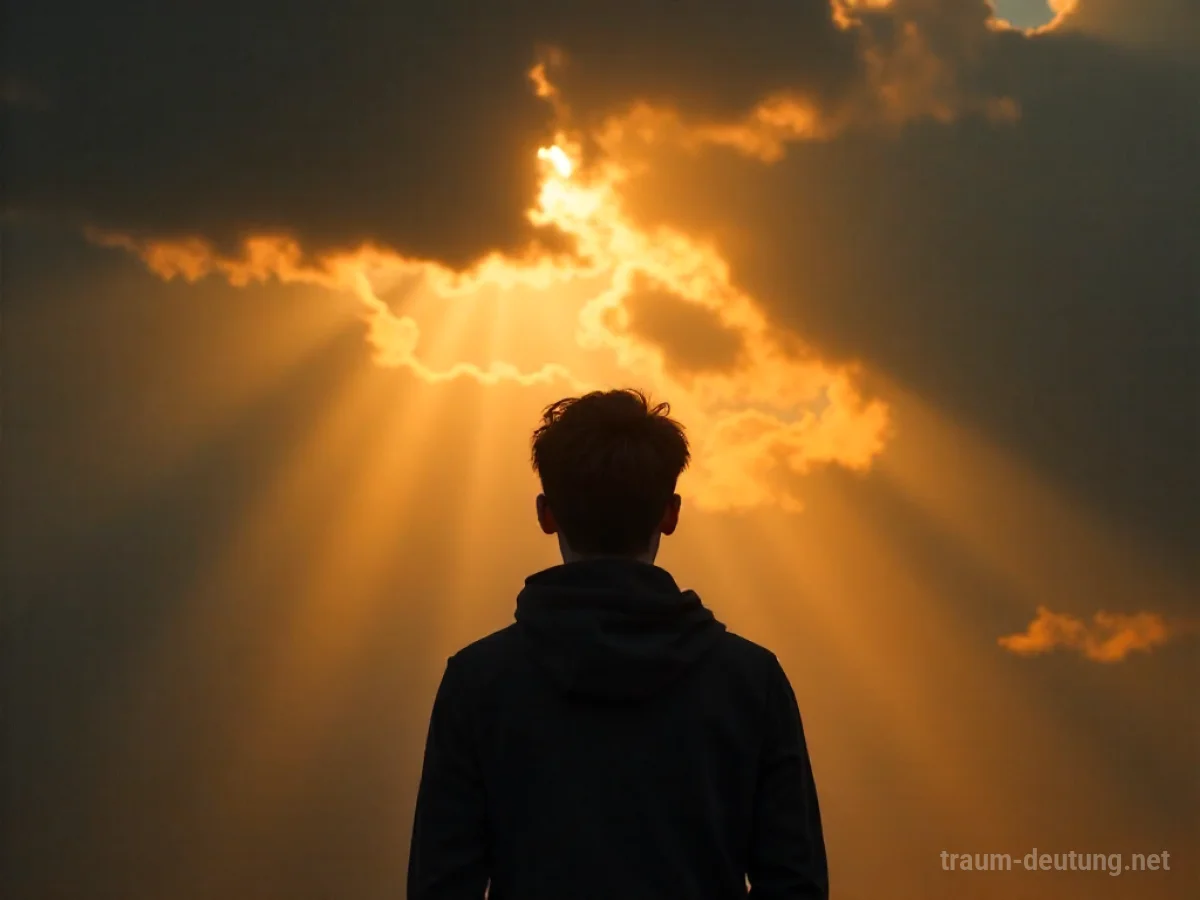 Silhouette einer Person im hellen Lichtstrahl über dunklem Hintergrund