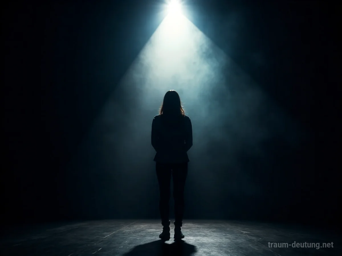 Silhouette einer Person im Scheinwerferlicht auf einer Bühne.