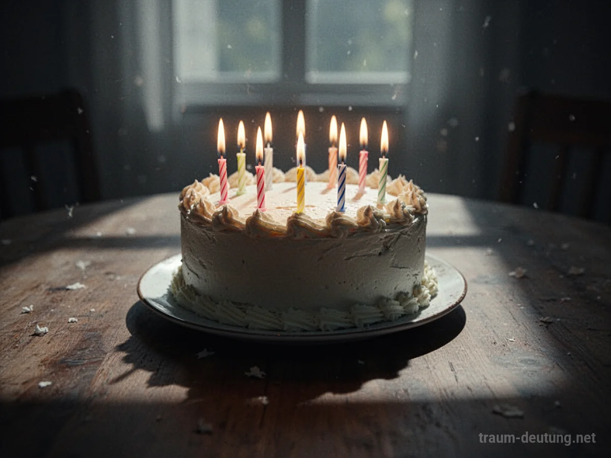 Geburtstagstorte im Schatten, die den eigenen Geburtstag im Traum symbolisiert.
