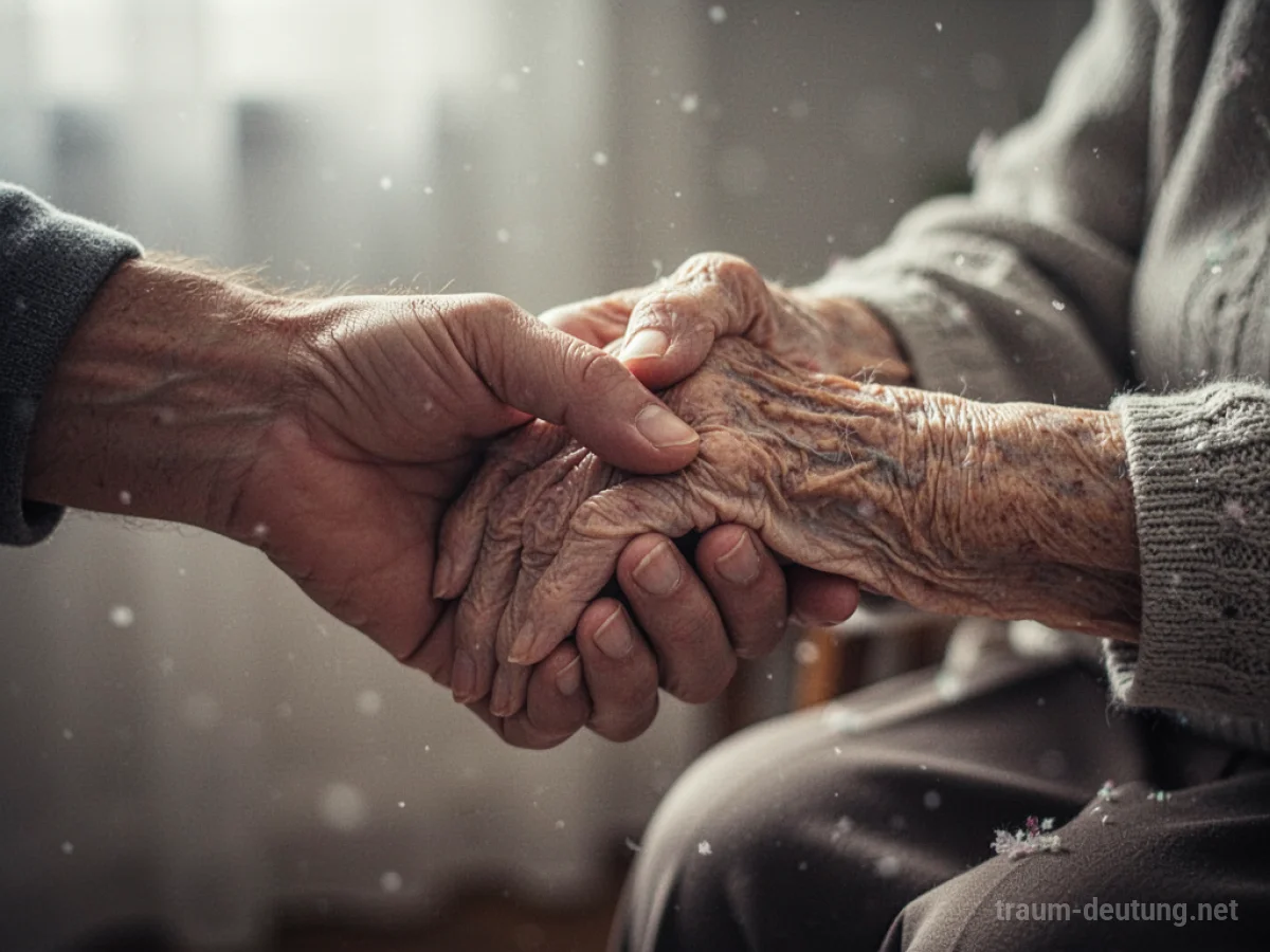 Eine Hand pflegt die Hand eines alten Mannes.