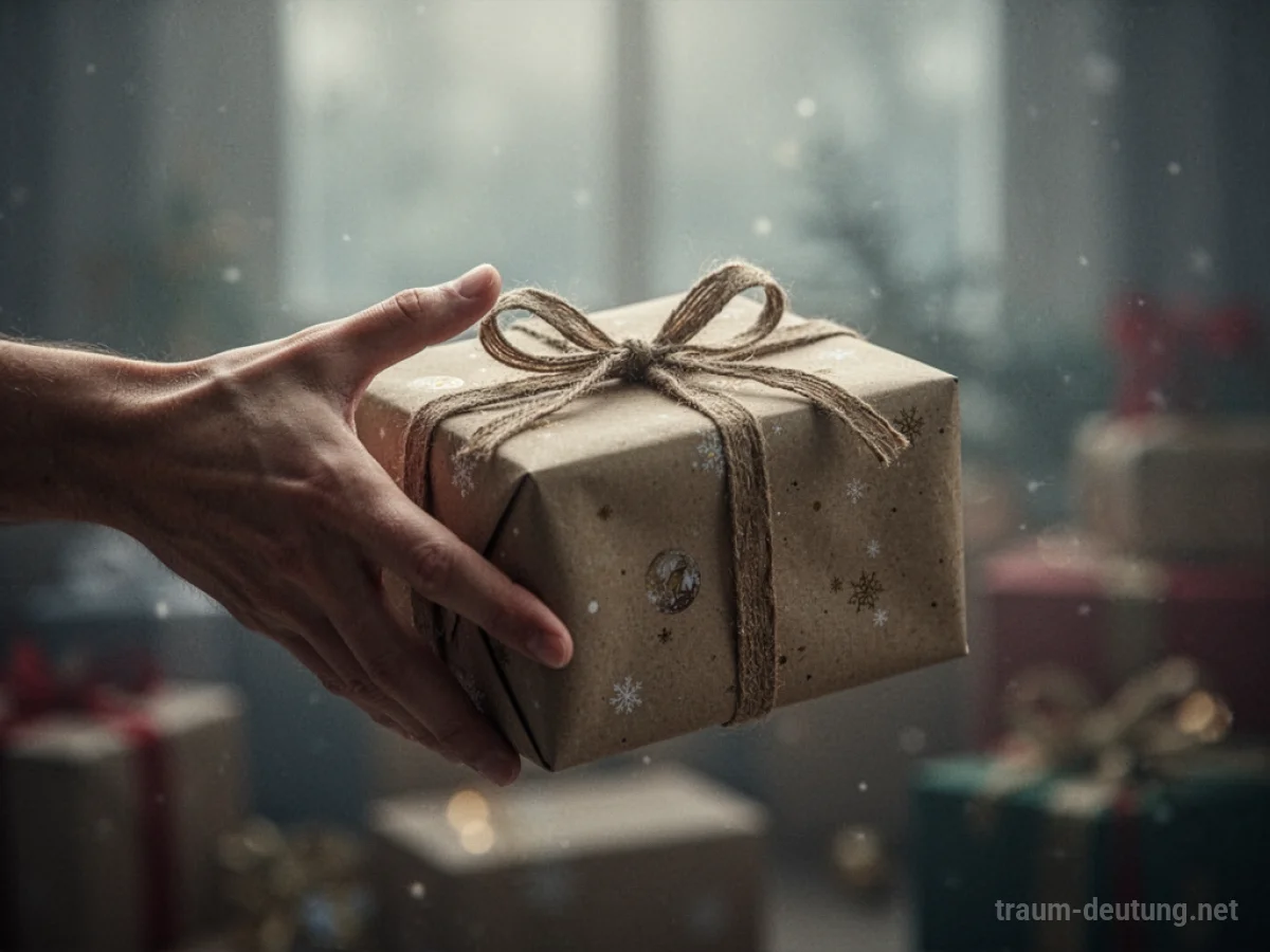Eine Hand schiebt ein Geschenkpaket sanft weg.