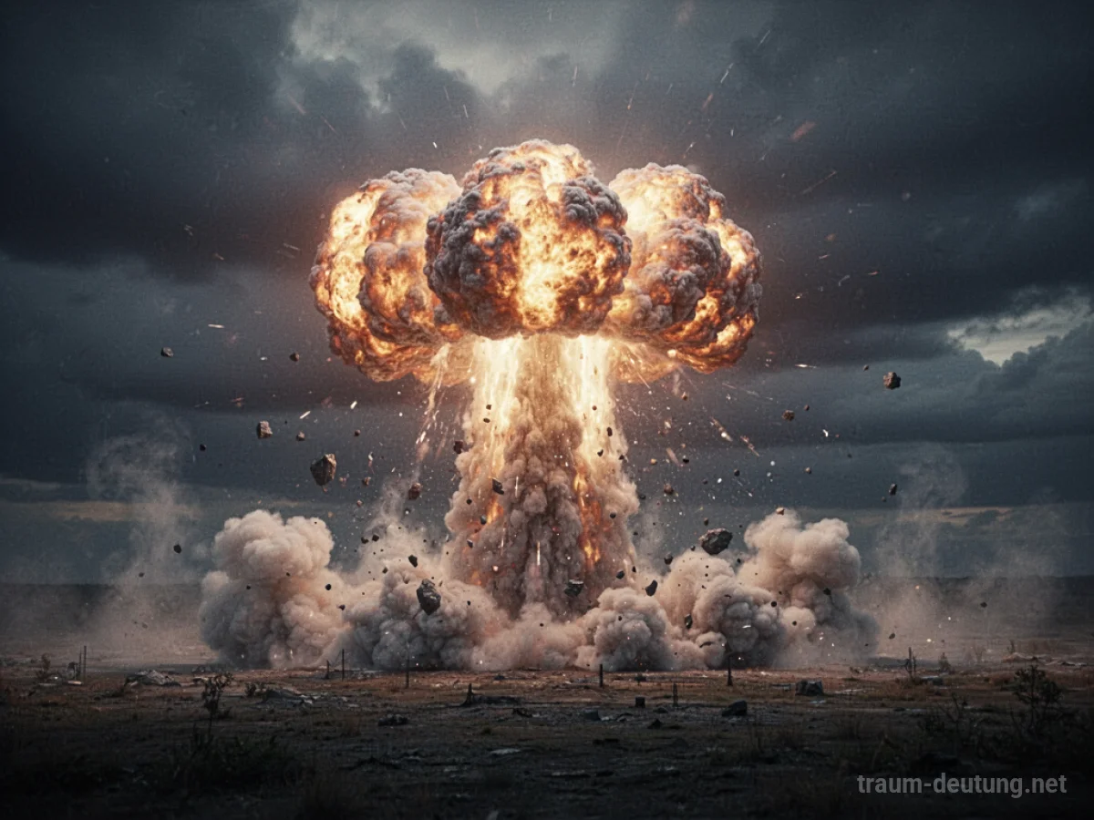 Eine stilisierten Explosion am Himmel mit Rauch und Trümmern