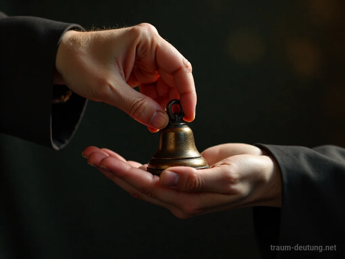 Eine Hand reicht einer anderen eine Glocke als Geschenk.