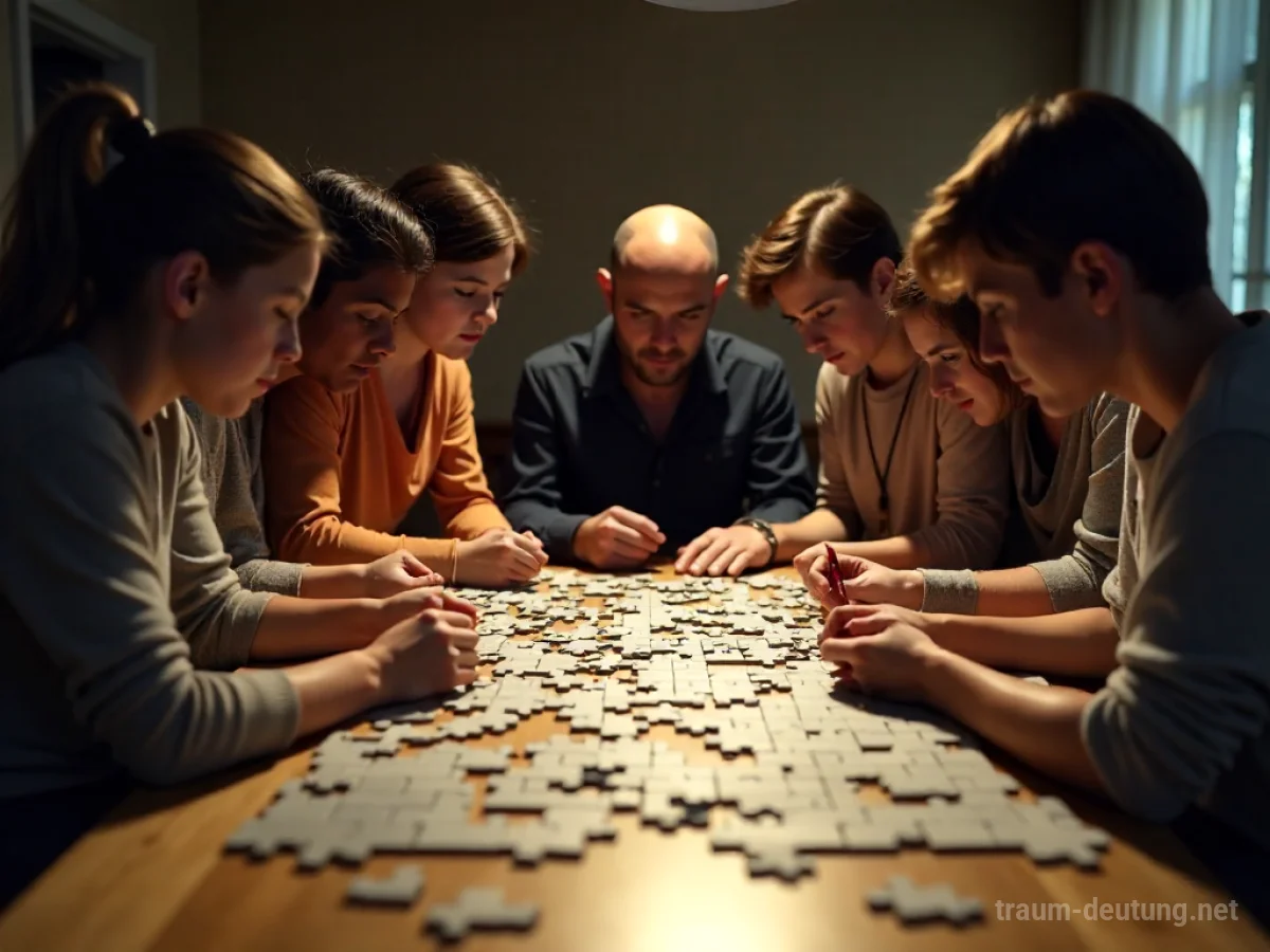 Menschen bauen gemeinsam an einem Puzzle, um das Gründen einer Gruppe zu symbolisieren.