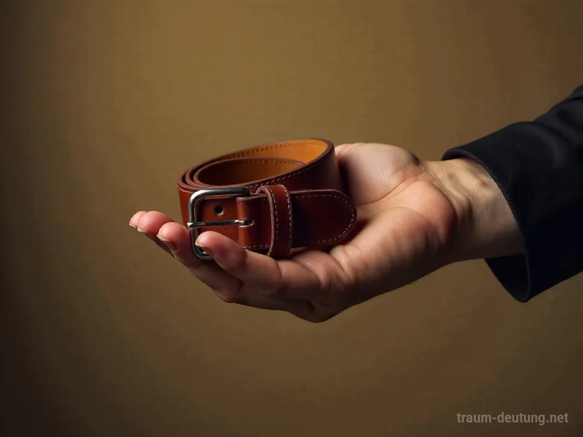 Eine Hand reicht einen Gürtel als Geschenk.
