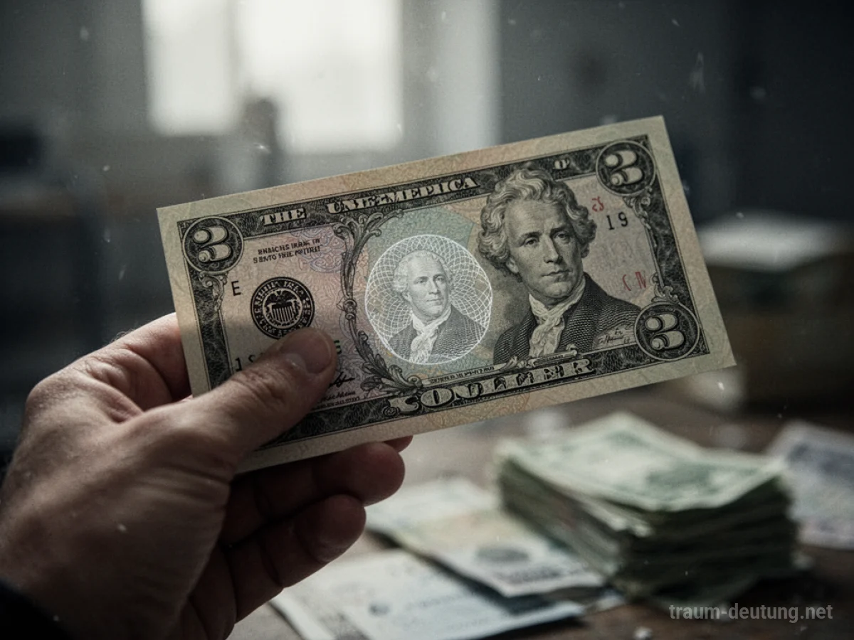 Eine Hand hält eine Falschgeld-Note, Hintergrund unscharf.