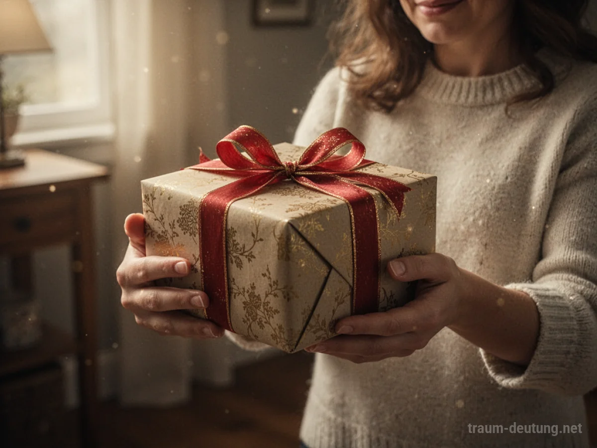 Eine Person erhält eine festlich verpackte Geschenkbox.