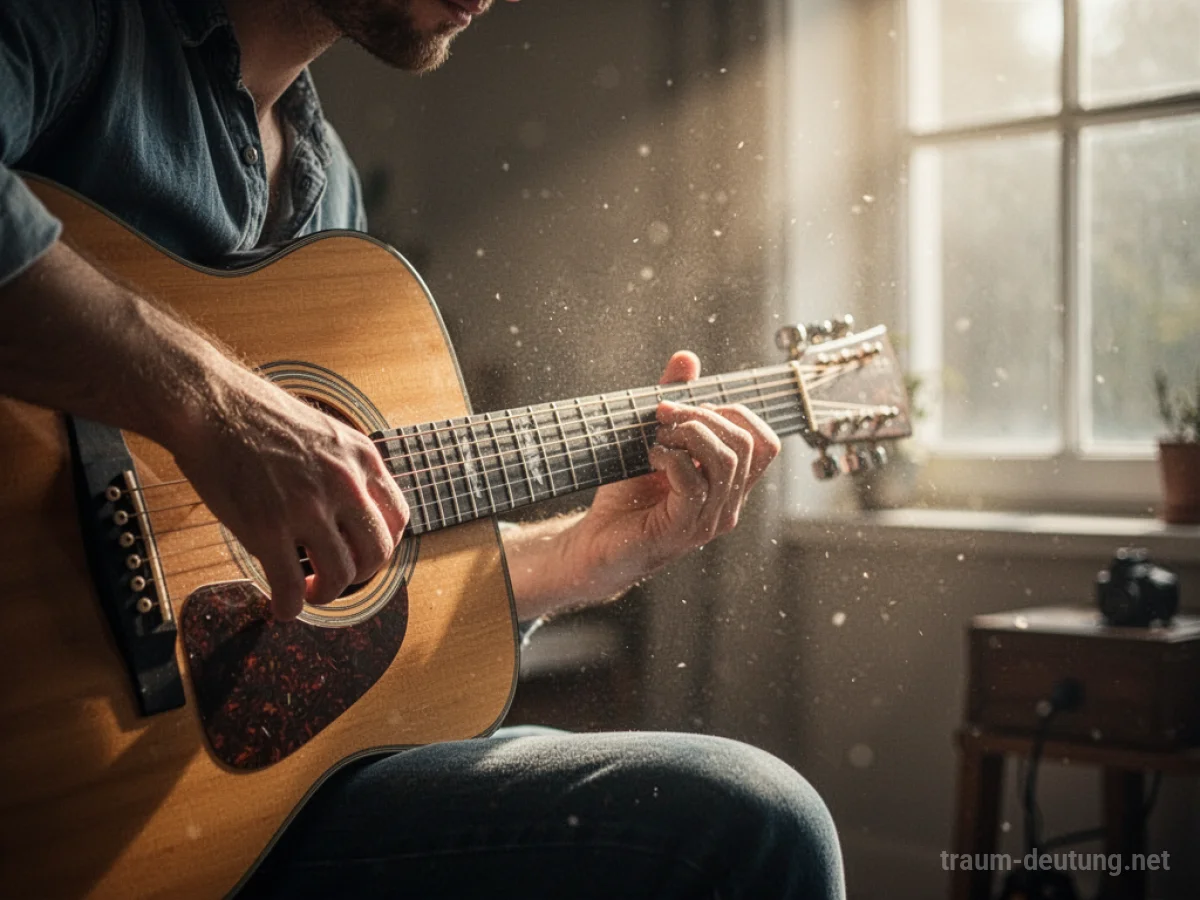 Hände spielen Akustikgitarre im Sonnenlicht