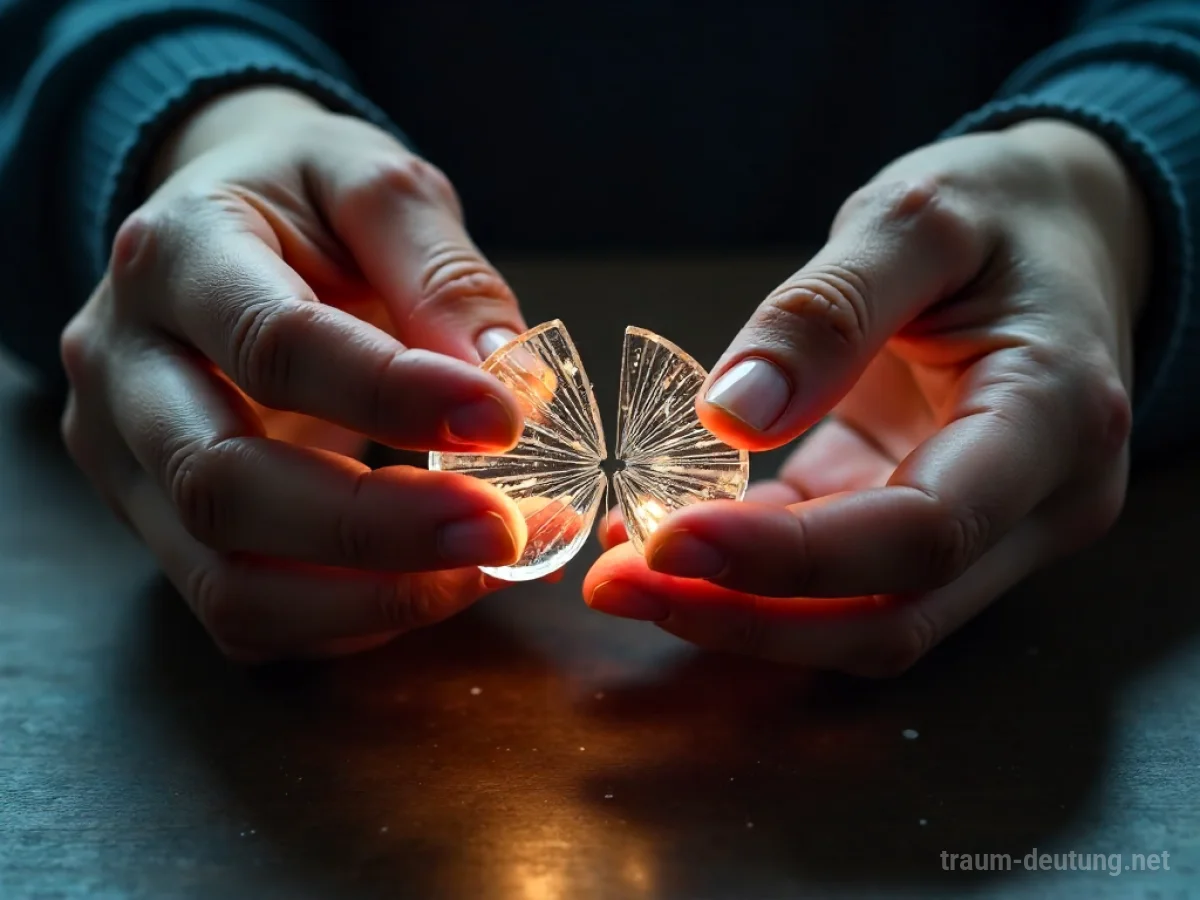 Hände reparieren zerbrochenes Glas mit sanftem Licht