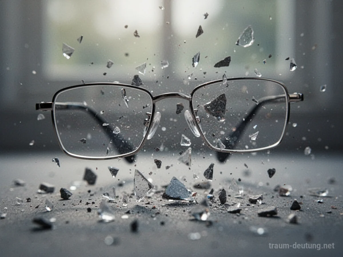 Zerbrechende Brille, die in viele kleine Scherben zerfällt.