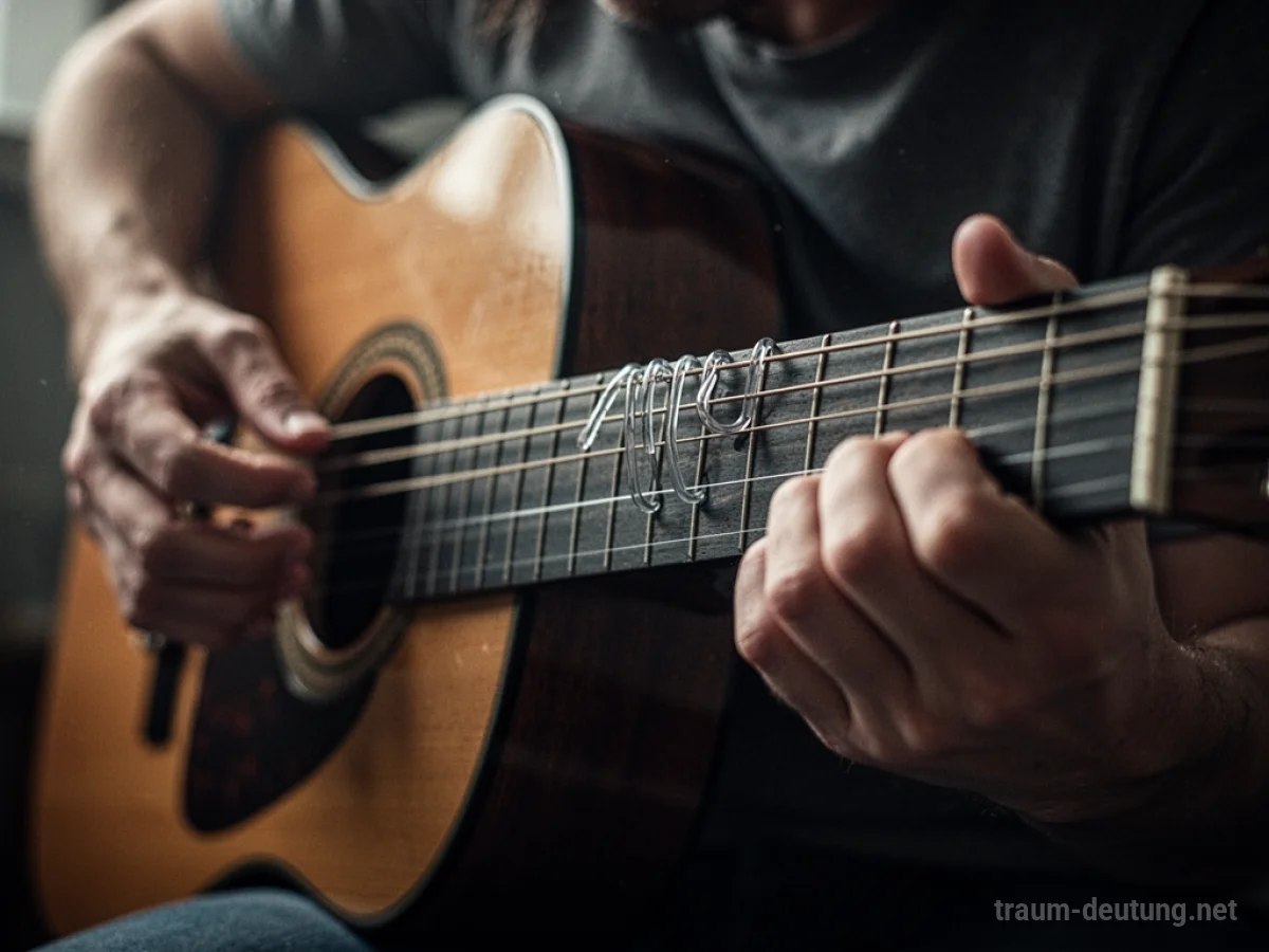 Gitarre mit verstimmten Saiten, die schief klingt.