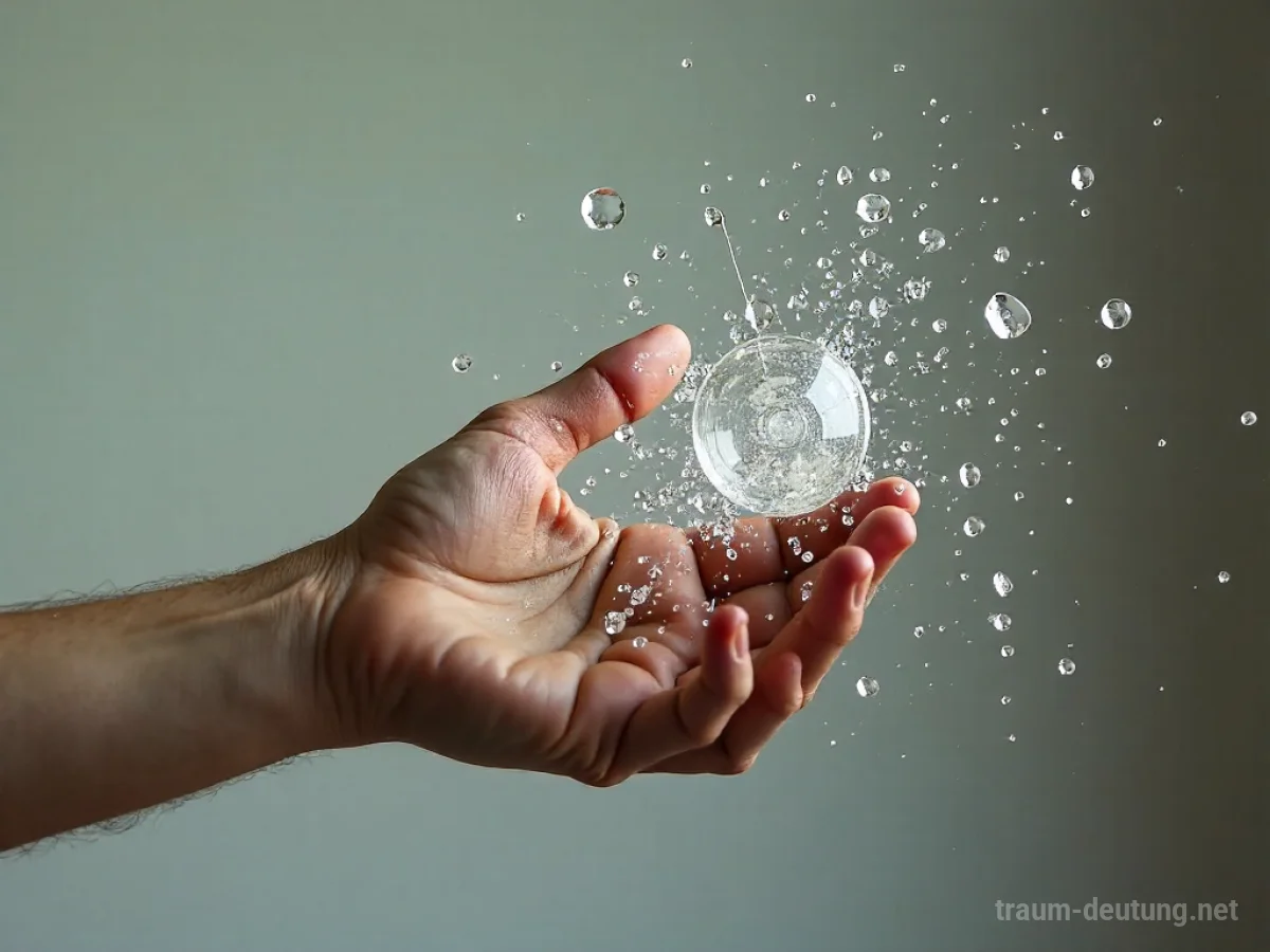 Hand zerschlägt Glas, das in Scherben zerfällt