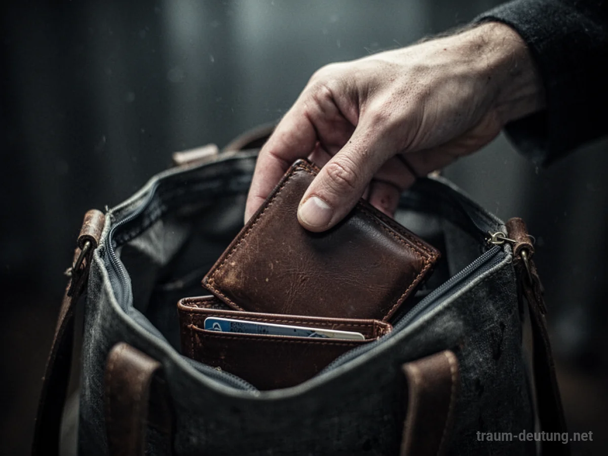 Hand stiehlt Geldbeutel aus einer Tasche im Traum