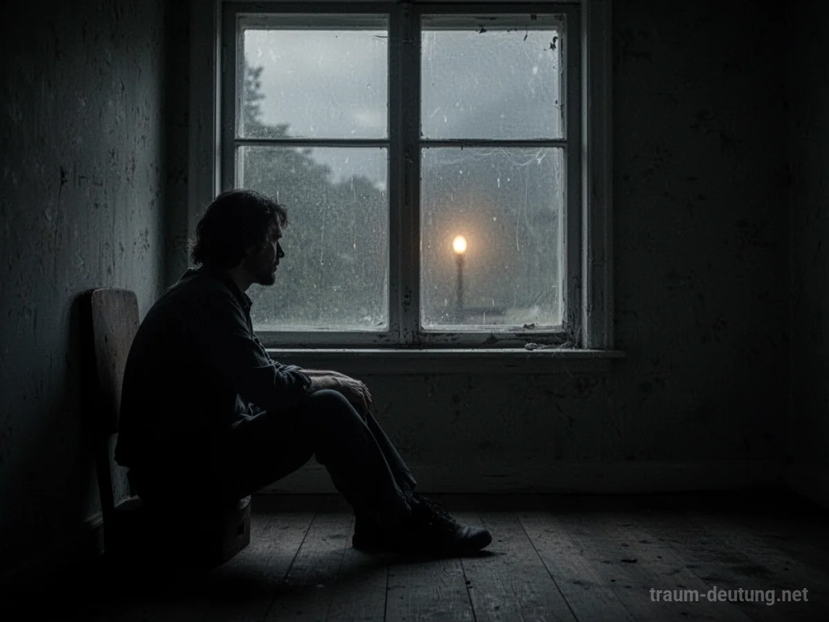 Silhouetten einer Person sitzt allein in einem dunklen Raum und blickt aus dem Fenster.