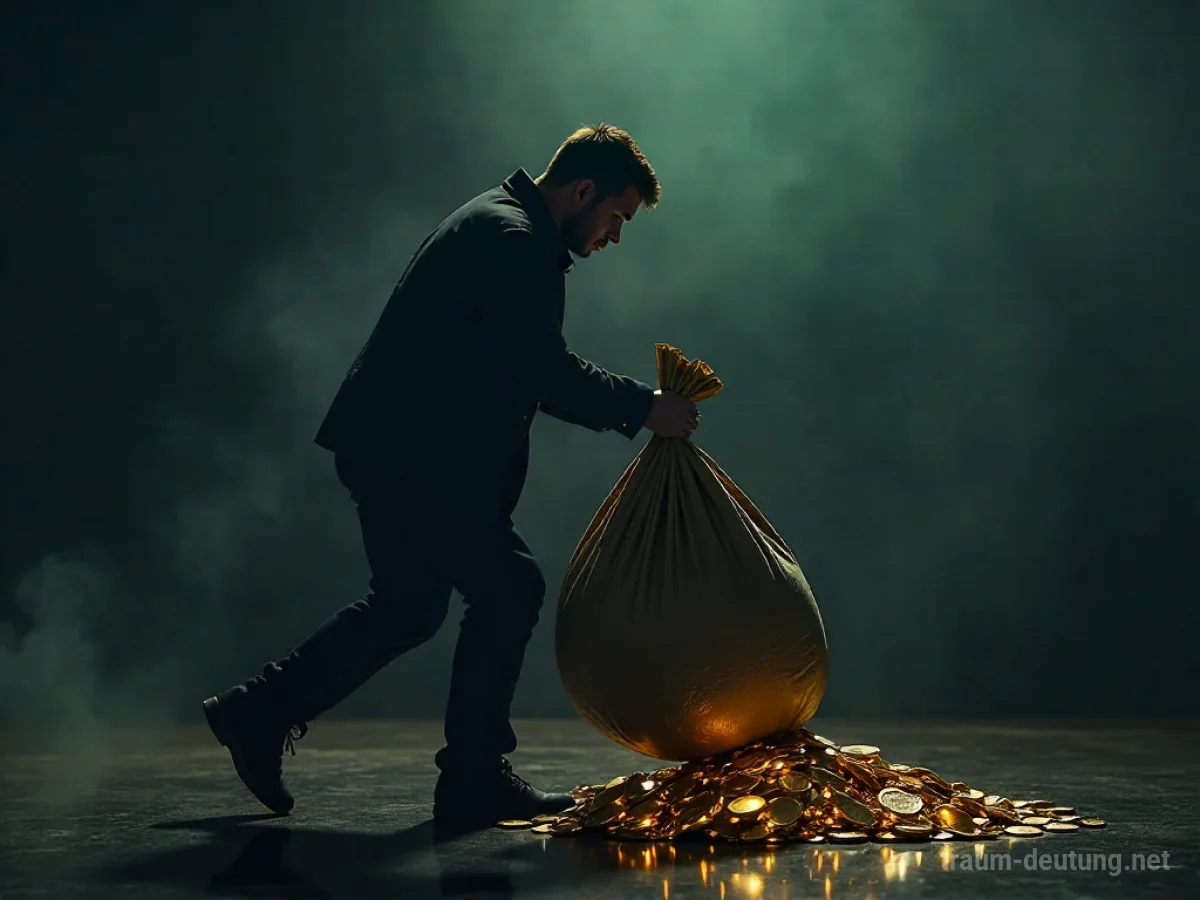 Person trägt schwere Tasche mit Goldmünzen