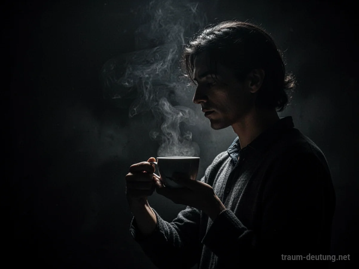 Schattenfigur hält Becher mit aufsteigendem Nebel