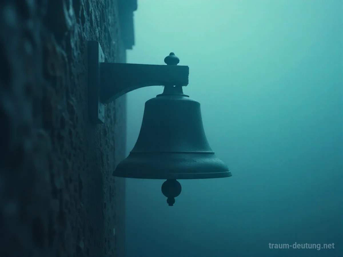 Eine Glocke im dichten Nebel, diffus beleuchtet.