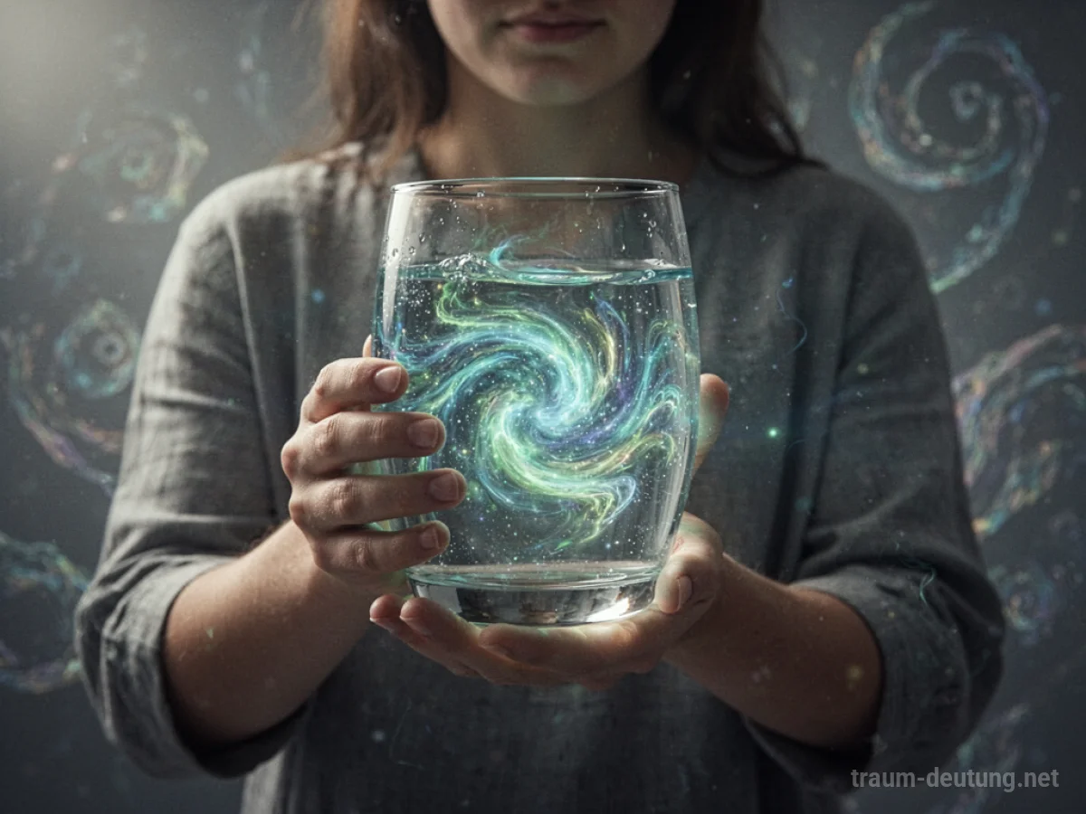 Eine Person hält ein Glas mit einem schimmernden, unbekannten Getränk